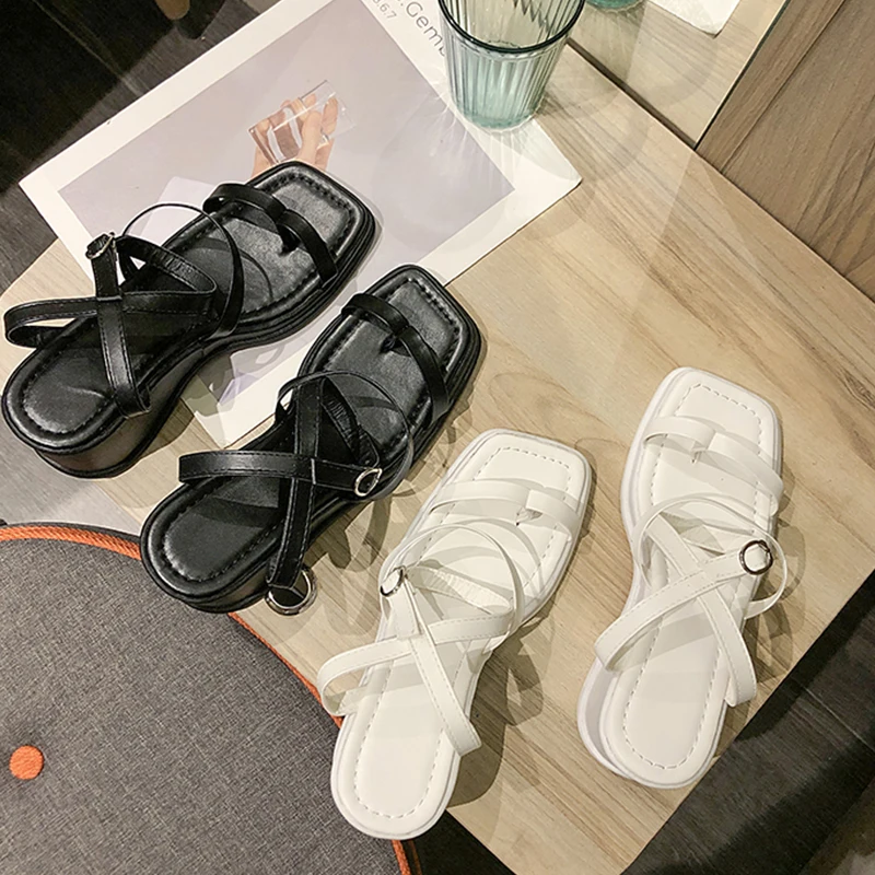 

2020 Women Fashion Summer Platform Wedge Sandals Ankle Strap Leather Sandals Sandalias Femininas Fashion Thick Bottom Sandales