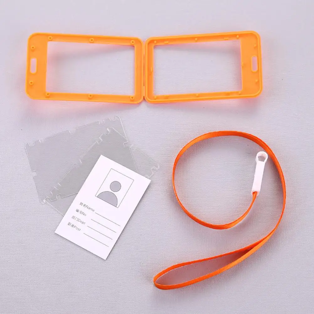 

Portable ID Card Holder Case Double Sided Transparent Employee ID Card Holder Name Tags with Lanyard
