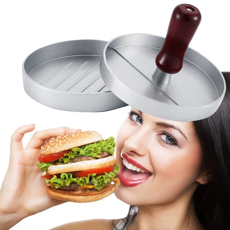 

Round Shape Hamburger Press Aluminum Alloy + ABS DIY Manual Hamburger Presses Maker Press Cutlets Mold Kitchen Food Mold