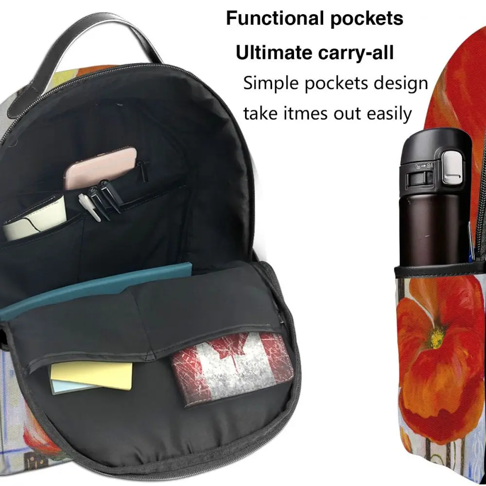 

Fashion Girl College School Bag Casual New Women Backpack Poppy Art Book Packbag for Teenage Travel Shoulder Bag
