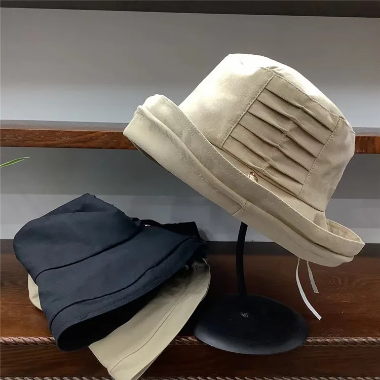 202104-YY  new japan style sunshade wind brim solid   lady bucket cap  women  fishermen hat