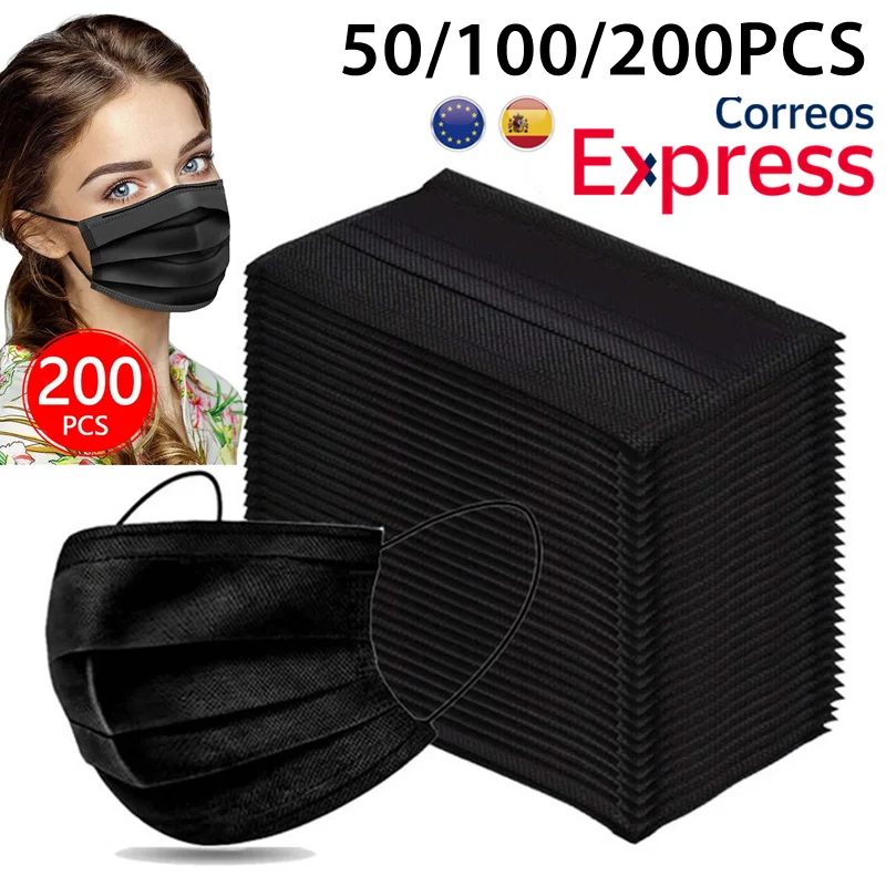 Маска одноразовая черная 3 слойная с фильтром для взрослых 10 200 шт.|Маски| |