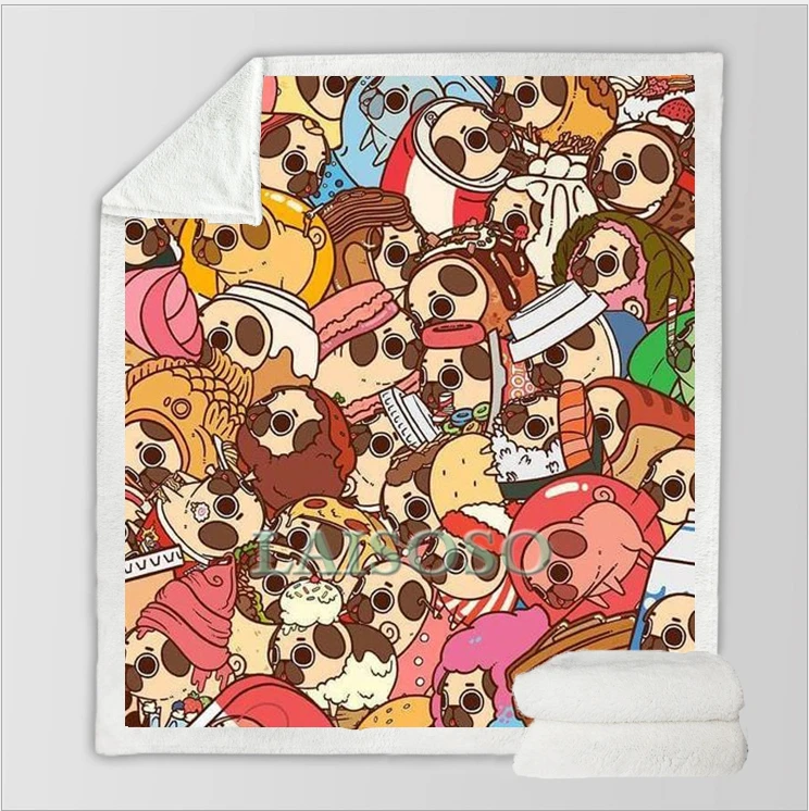 Хиппи мопса шерпа одеяло на кровати животных мультфильм Плюшевые пледы для детей