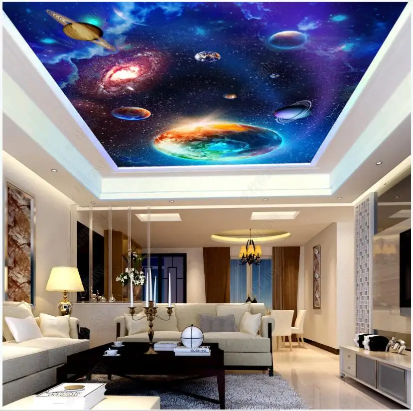 

Настенные 3D-обои на потолок, настенные фотообои с изображением вселенной, звездного неба, планеты, домашний декор в гостиную, Настенные обои...