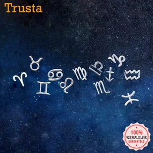 Женские серьги-гвоздики из серебра 100% пробы с 12 созвездиями 8 мм х 9 мм