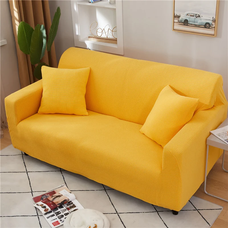 

Plaid Corn Fleece Fabric Yellow Sofa Cover For Living Room Solid Color All-inclusive Modern Elastic Corner Couch Slipcover 45012
