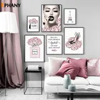 Модный макияж для женщин, настенные художественные каблуки, парусиновая картина, постер с розовым цветком, трендовая картина с принтом для гостиной, домашний декор
