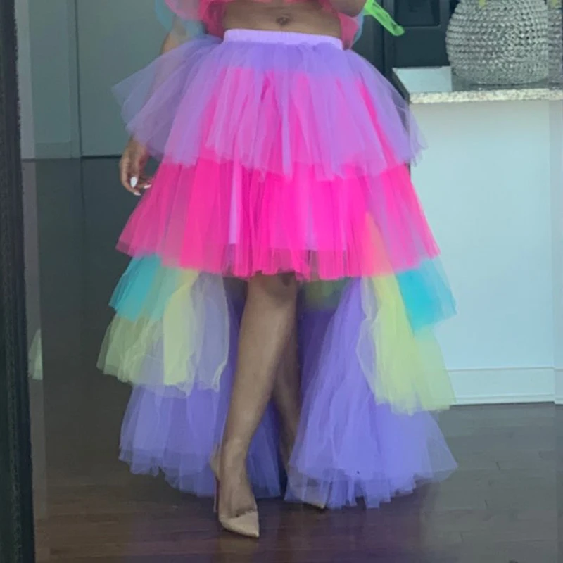 

Женская длинная юбка в пол, радужная разноцветная юбка-макси с эластичной резинкой, многоярусная юбка для выпускного вечера и вечеринки