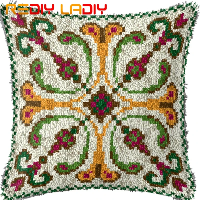 

Latch Hook Kit Make Your Own Cushion Mandala Flowers Printed Canvas Crochet Pillow Case Latch Hook Cushion Cover Hobby & Crafts