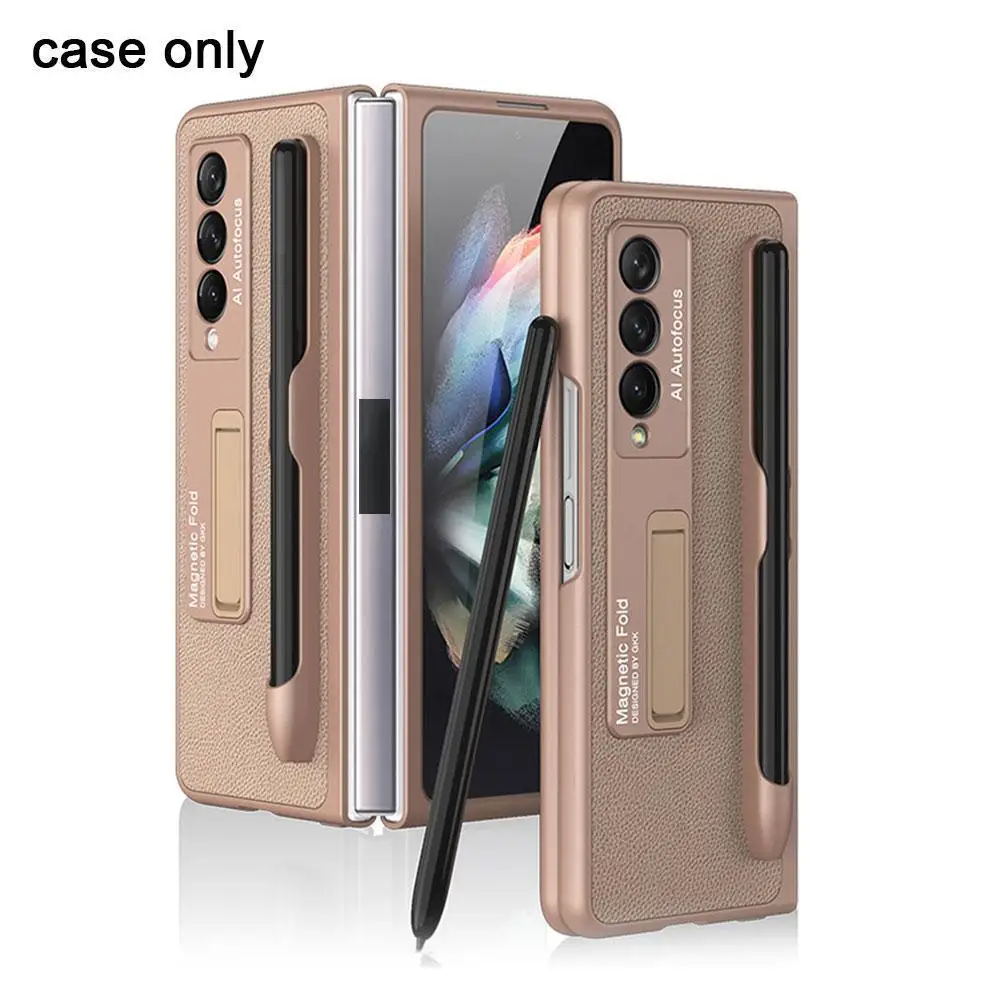

Leather Ultra-thin Pen Slot Case For Samsung Galaxy Z Fold 3 5G Magnetic Holder Anti-knock Cover For Samsung Z Fold3 5G Case