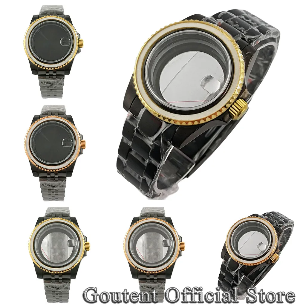 

Goutent 40mm Watch Case Strap Black PVD Gold Bezel For NH35 NH36,MIYOTA 8205/8215/821A,DG2813 3804,ETA 2836 2824 PT5000 Movement