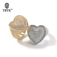 tbtk heart ring full micro paved iced out bling aaa cubic zirconia hiphop fashion delicate jewelry for gift men women