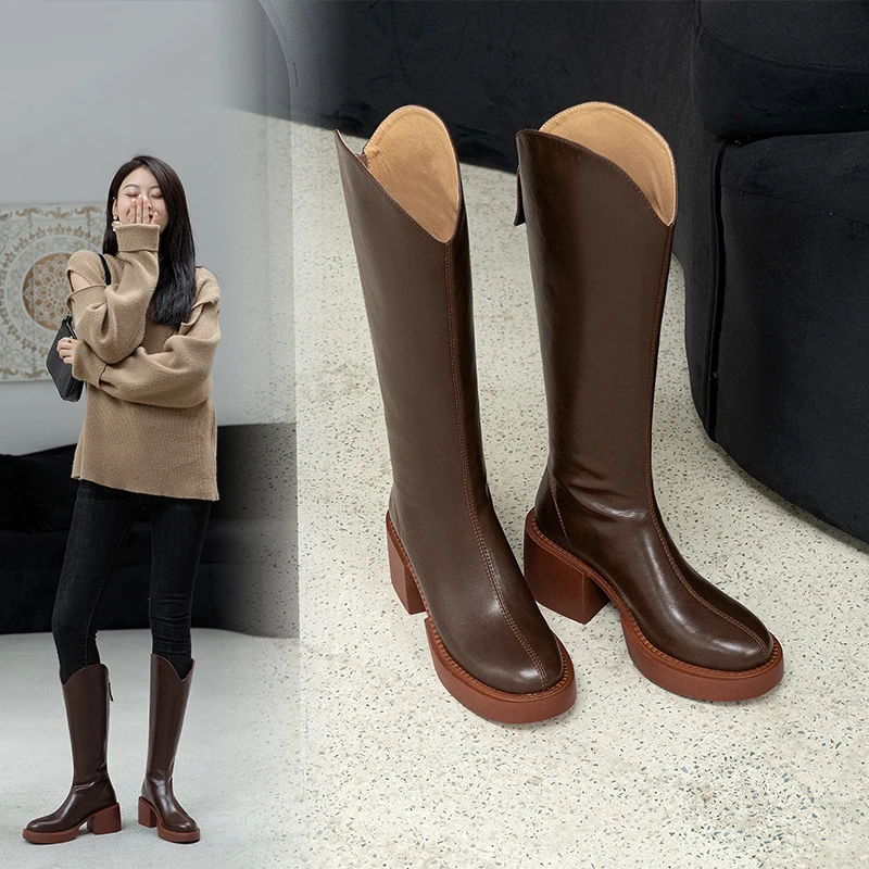 

Женские сапоги до колена, сапоги из натуральной кожи, размер 22-25 см, Осень-зима