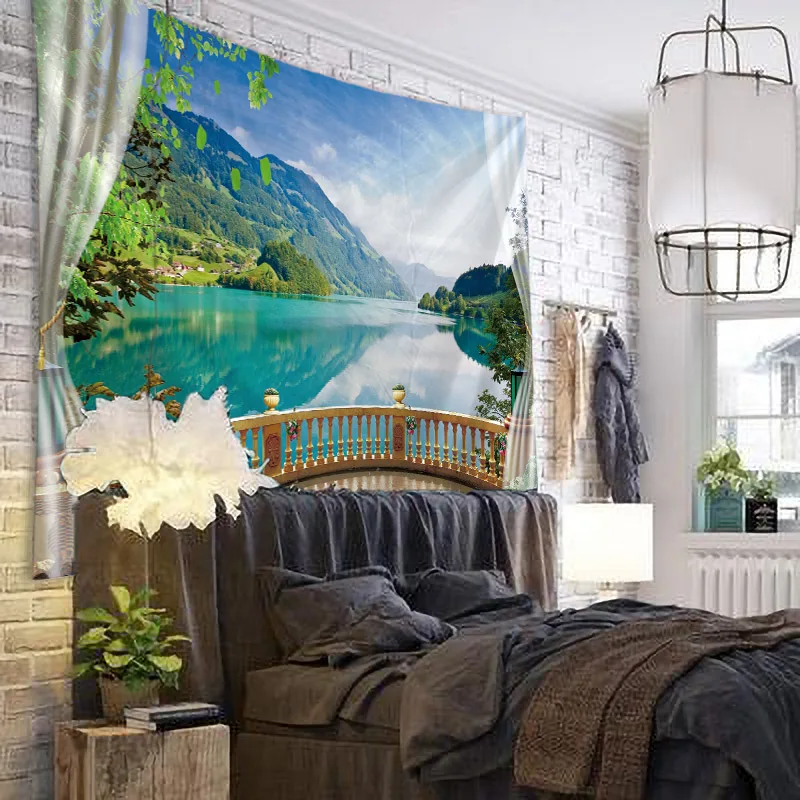 

Windows Scenery Tapestry Wall Hanging Cloth Bed Spread Beach Towel Table Cloth Yoga Mat House Decoration Living Room Decoration