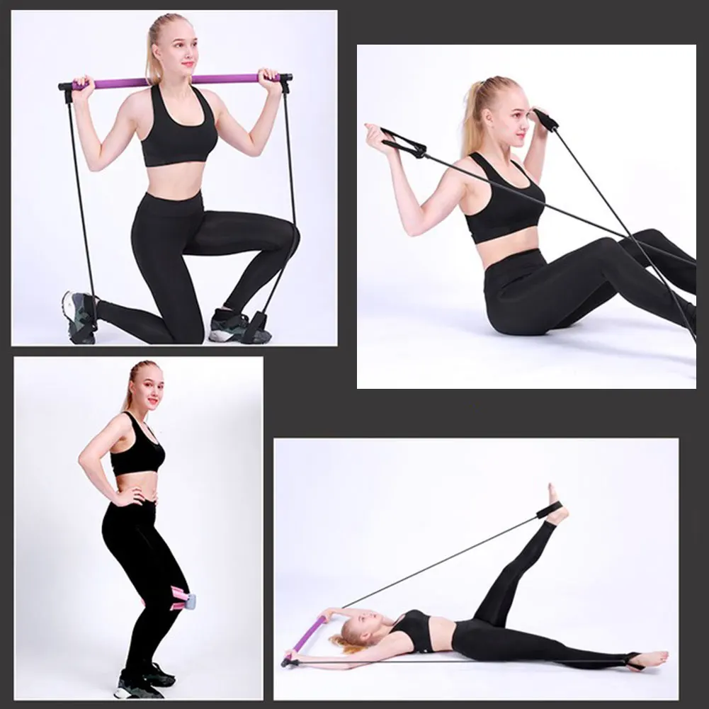 

Fitness Multi-functional Yoga Pull Rods Portable Gym Pilates Bar Resistance Band Trainer Pilates Bar Gym Stick Workout