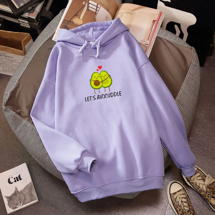 

2020 Winter Harajuku Couple Sweatshirt Cute Cartoon Avocado Print Women Hoodies Korean Fashion Streetwear Female Pullovers Coats