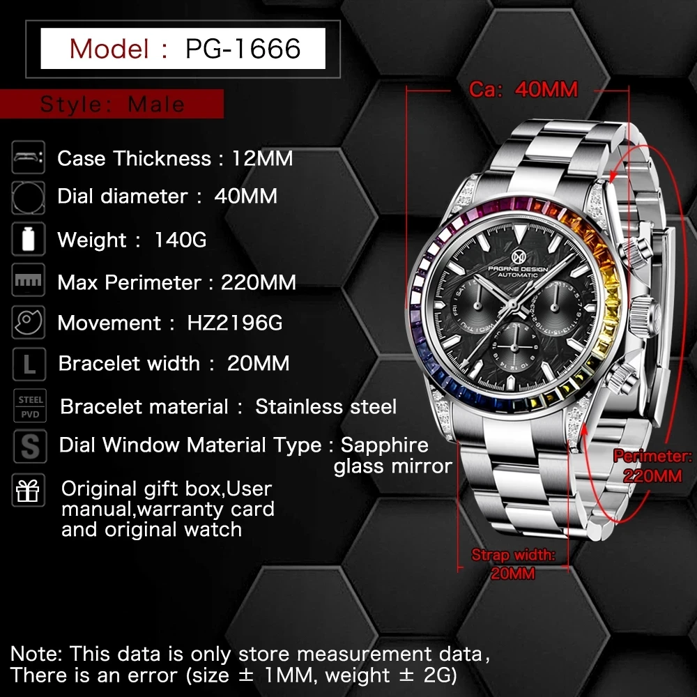 

PAGANI Top Brand Men's Fashion Mechanical Watches Sapphire Glass 100M Waterproof Luxury Business Watch Chronograph montre homme