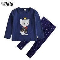 vikita girls spring autumn cartoon clothes sets long sleeve cotton t shirt and skinny pencil pants trousers 2pcs outfits clothes