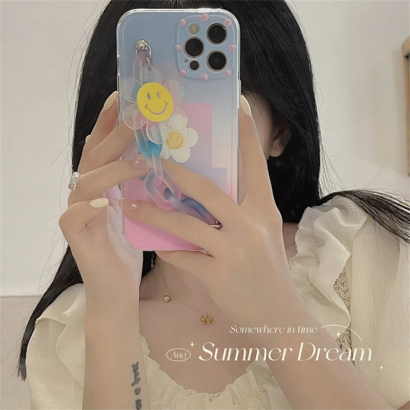 

Korean Cute Funny Flower Bracelet Phone Case For iPhone 11 12 Pro XS Max Mini X XR 7 8 Plus SE Chain Soft Shockproof Back Cover