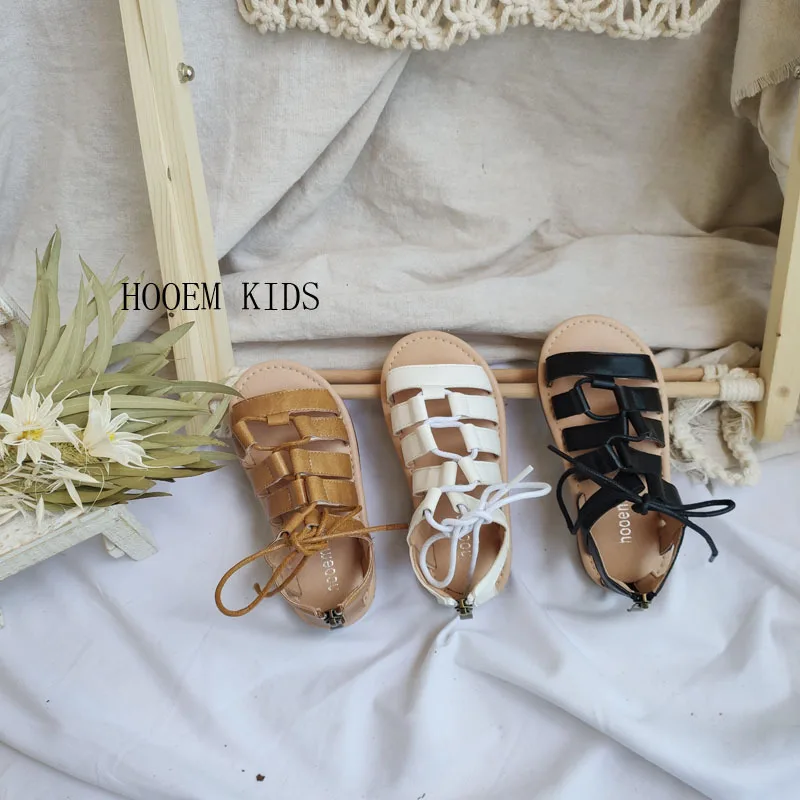 

2021 Summer New Baby Kids Solid Color Roman Bow Tie Fashion Back Zip Sandals Toddler Girls Cow Muscle Bottom Sandal Shoes