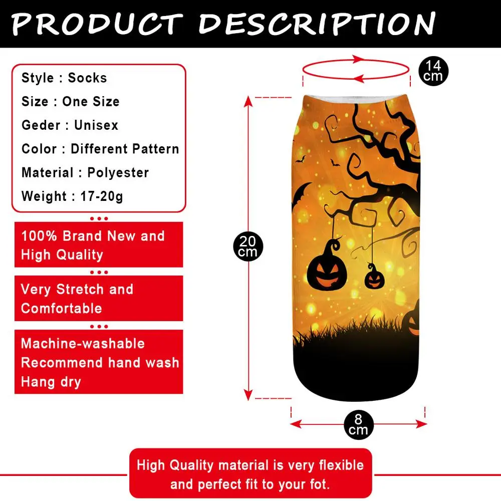 2019 Новый Для женщин 3D печатных носки для девочек Забавный тыквы Фонари Bone