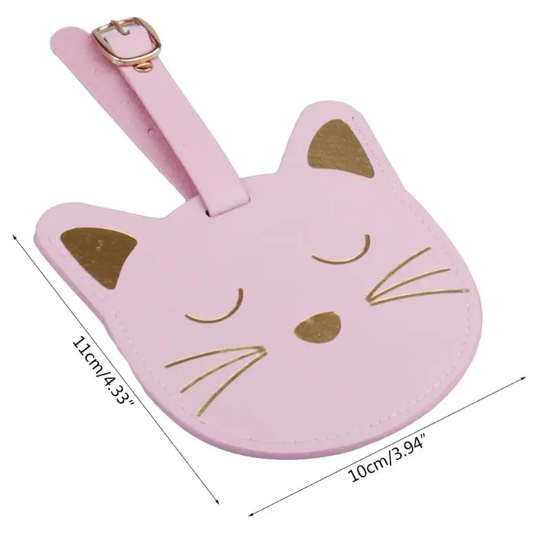 

PU Leather Luggage Tag Cute Kitten Printed Name Tag ID Label Travel Suitcase Bag Baggage Tags for Women Men