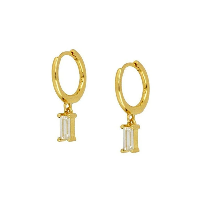 925 Sterling Silver Ear Buckle Color CZ Zircon Gold Earrings For Women Geometric Small Hoop Fashion Wedding Jewelry | Украшения и