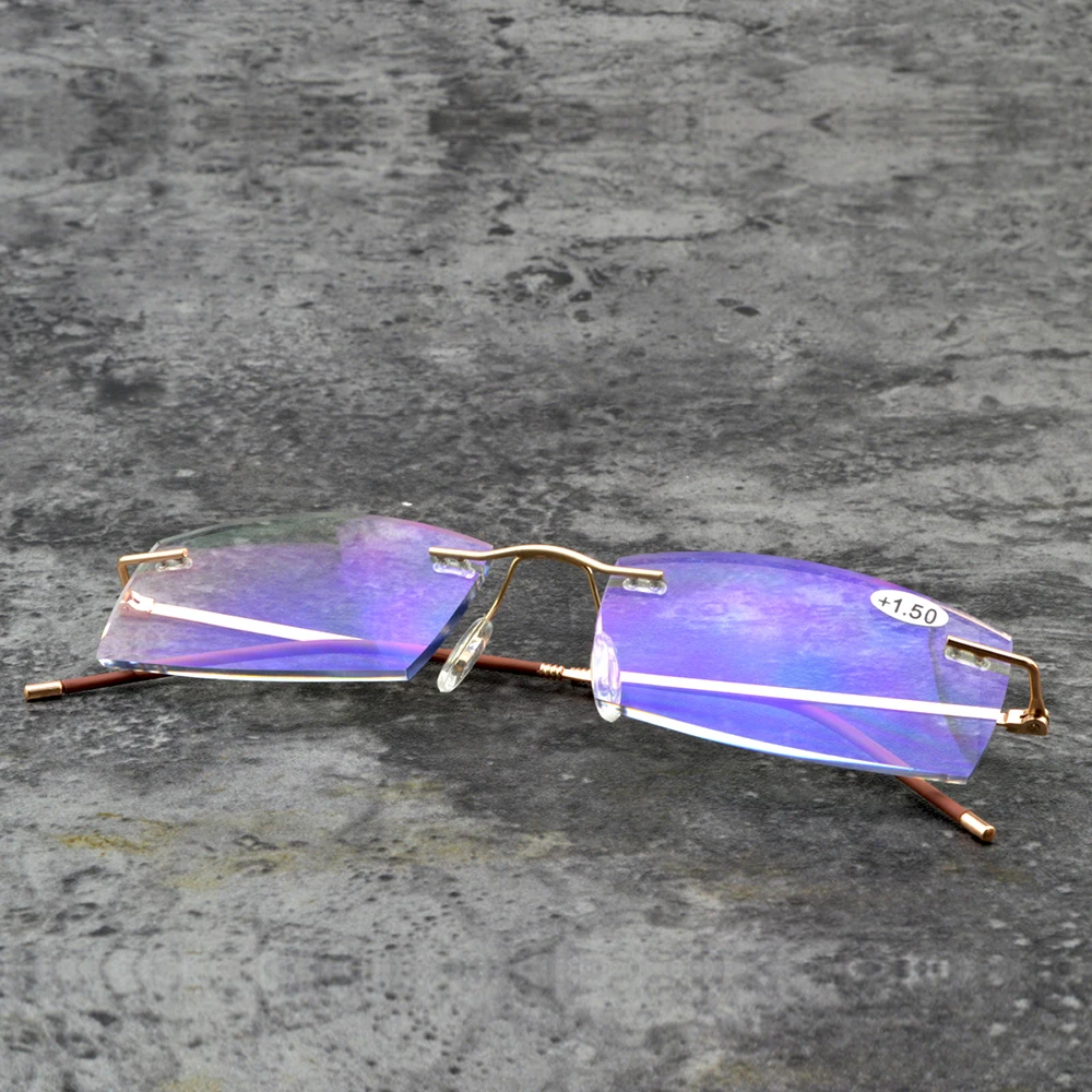 Очки для чтения мужские без оправы + 0 75 1 5 2 25 3 4 с чехлом на фото