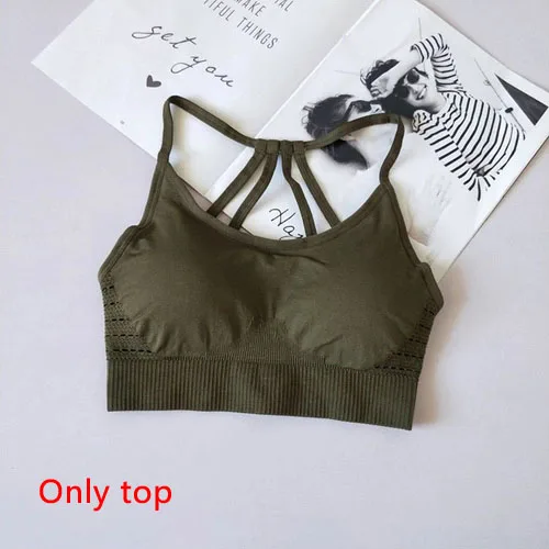 Army green top Energy бесшовный комплект для йоги, женская одежда для фитнеса, спортивная одежда, женские леггинсы для спортзала, сексуальный спортивный бюстгальтер на бретельках, спортивные костюмы из 2 предметов - Цвет: Army green top