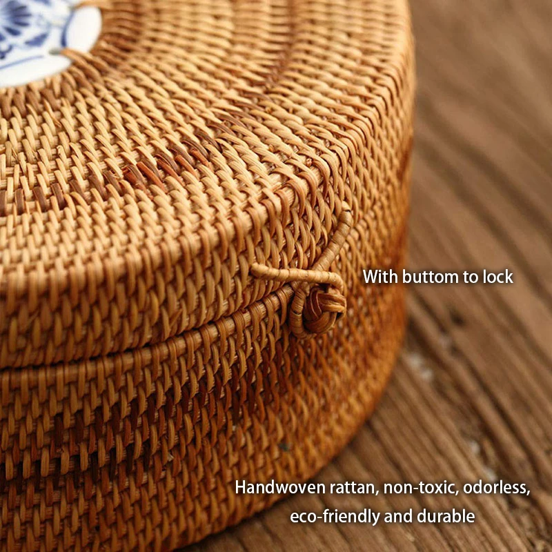 Handwoven Rattan Storage Box With Lid Wicker Tea Food Container Picnic Bread Fruit Cake Basket Ornament Kitchen Organizer | Дом и сад