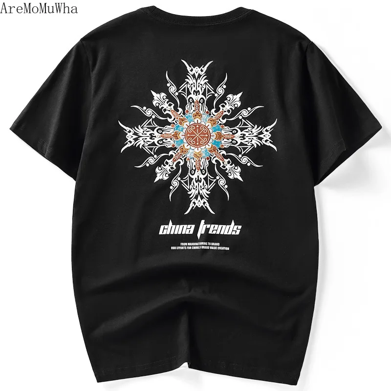 

2021 European and American Fashion Brand Harajuku Style Street Retro Loose Hip-hop Hip-hop Embroidery Short-sleeved T-shirt Men