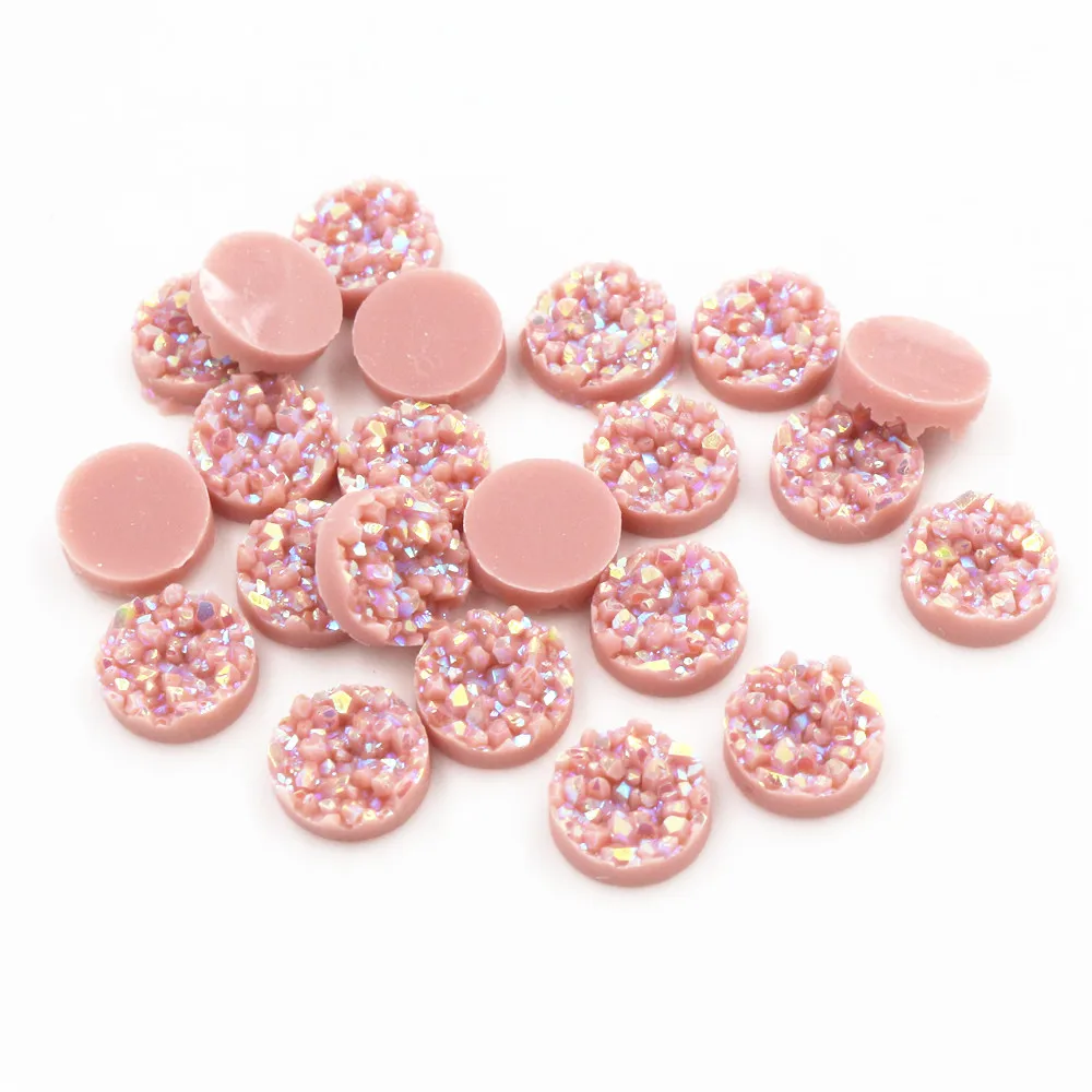

Fashion 8mm 10mm 12mm 40pcs Light peach AB Colors Natural ore Style Flat back Resin Cabochons For Bracelet Earrings accessories