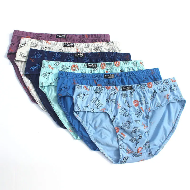 5pcs/Lot Men's 100% Cotton Briefs Mid Waist Briefs Large Size Printing Middle Aged Youth Pants Cotton Panties