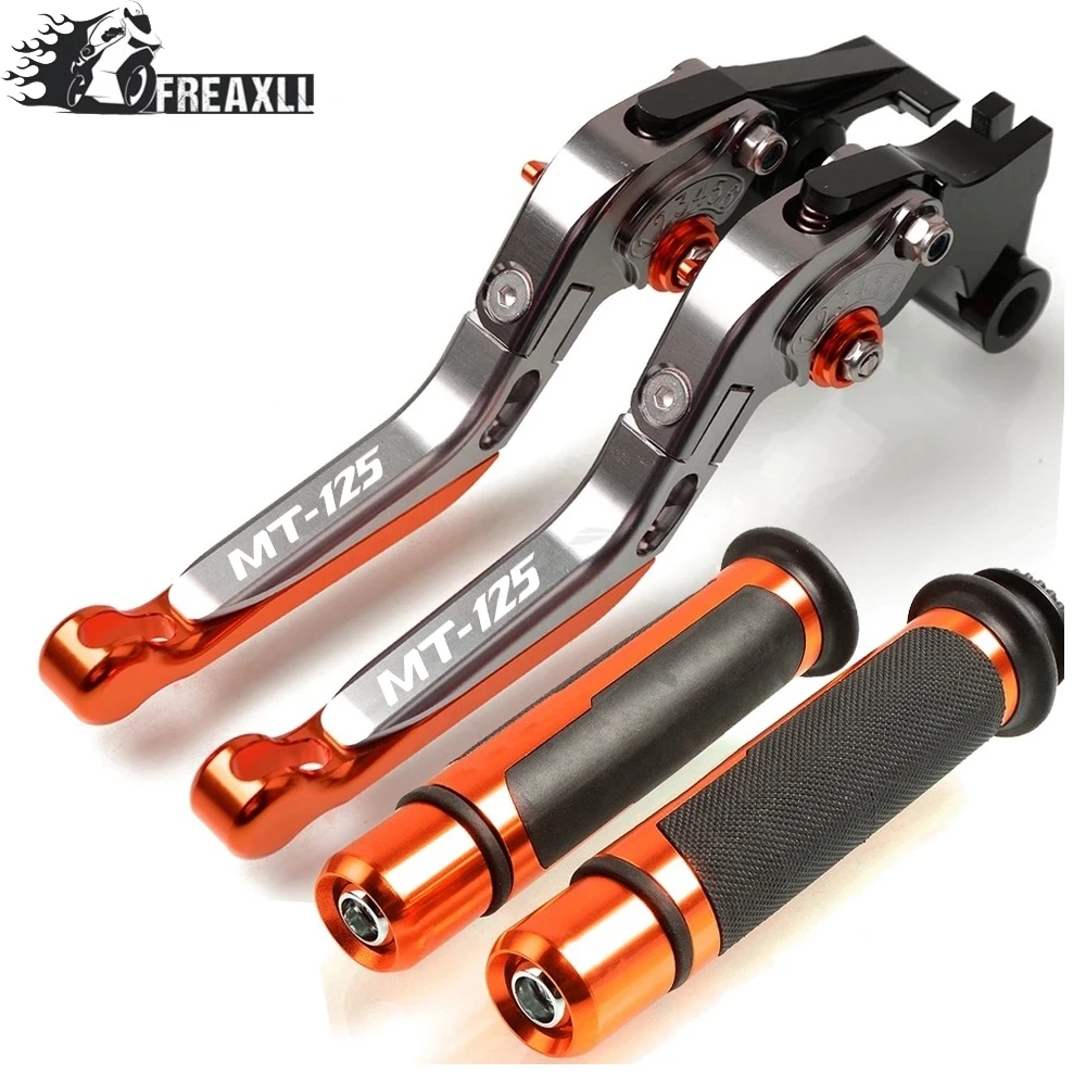 T With LOGO Motorcycle Adjustable Folding Brake Clutch Levers Handlebar Hand Grips For Yamaha For YAMAHA MT125 MT-125 MT 125 - Цвет: T With LOGO