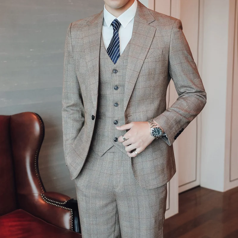 

Осенний Новый мужской костюм свадебное платье для жениха Большой корейский облегающий костюм из трех предметов 6729