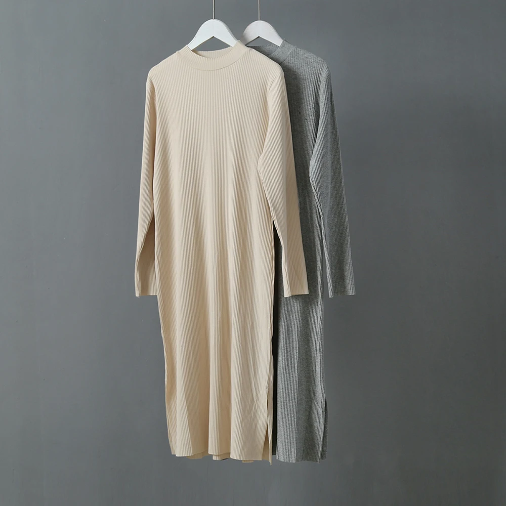 2019 женский длинный зимний свитер вязаный с воротником-стойкой пуловер осенний