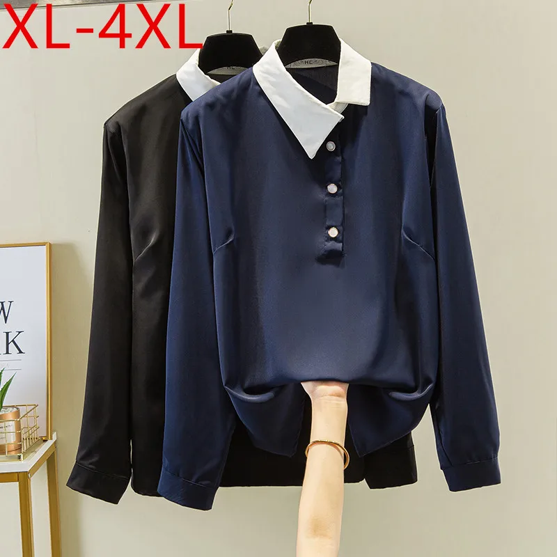 

Spring Autumn Plus Size Shirts Women Irregular Turn Down Collar Long Sleeve Large Loose Casual Chiffon Shirt Tops XL 2XL 3XL 4XL