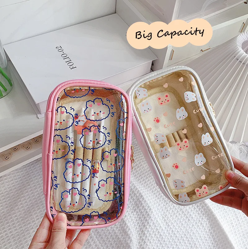 

Transparen Bear Rabbit Big Capacity Pencil Bag Pens Pouch Storage Case Brush Holder Kids Birthday Gift School Stationery