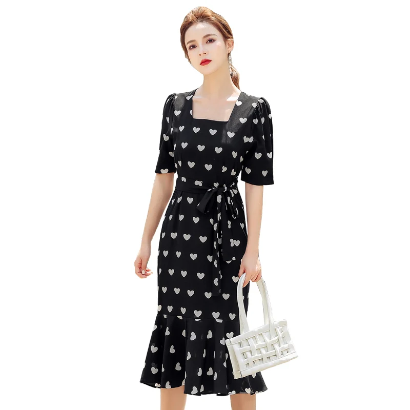 

Женское платье-Русалка средней длины, длинное платье с юбкой-годе и винтажным принтом в виде сердца, модель 3XS-10XL на заказ на лето