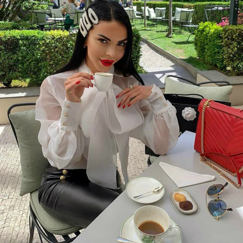 Элегантная блузка модная женская Повседневная рубашка перспективное прозрачное