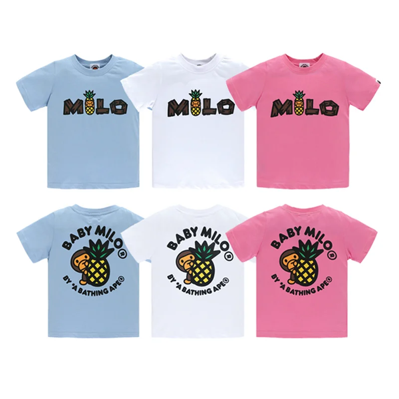 

tag Original Kids fashion bape baby Milo pineapple monkey T-shirt O-neck Short sleeve Printed clothes Tops Tee boy and girl