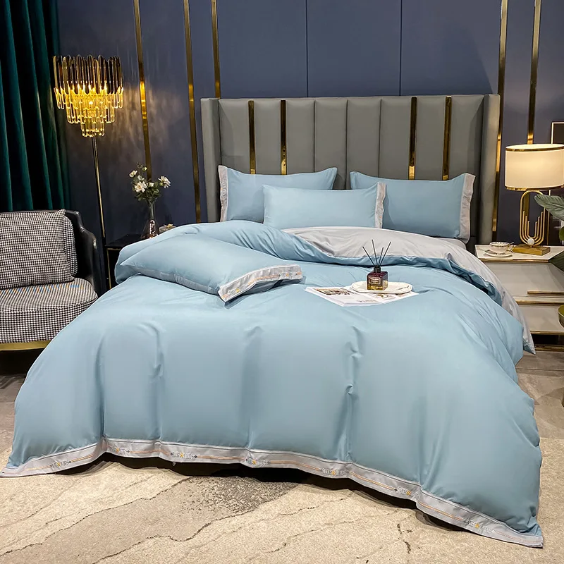 

Cotton bedding set Pure Colors embroidery Bed set Duvet Cover Bed Sheet king queen size