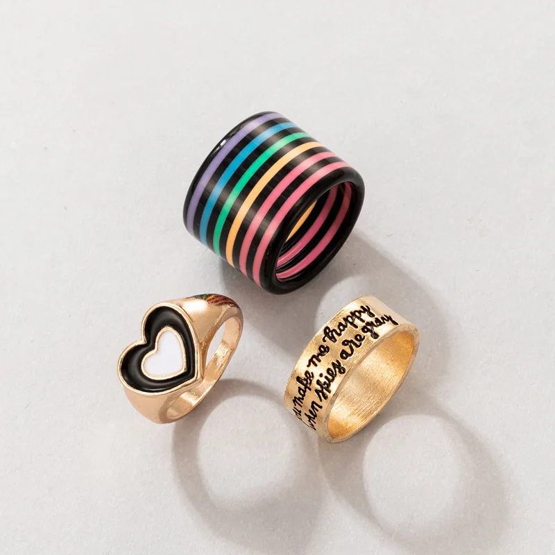 

Boho Vintage Gold Plated Knuckle Rings Set For Women Geometric Love Heart Butterfly Taichi Oil Drop Female Finger Rings Set