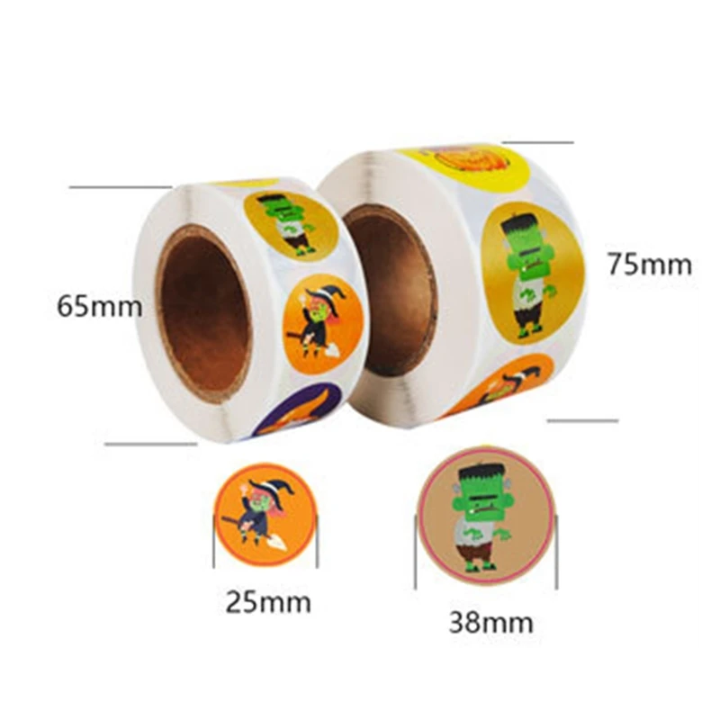 

2021 New 500pcs Round Halloween Stickers Business Label Stickers for Baking Packaging Seal Labels DIY Stationery Sticker
