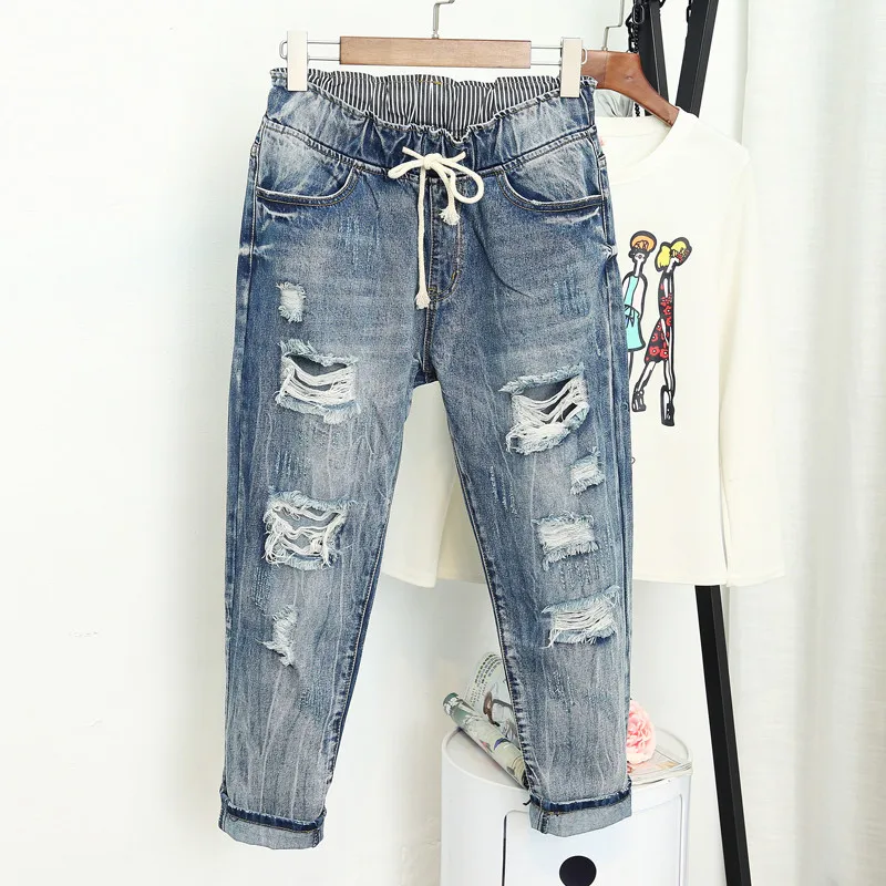 

Summer Ripped Boyfriend Jeans Women Fashion Loose Vintage High Waist Jeans Plus Size Jeans 5XL Pantalones Mujer Vaqueros B753