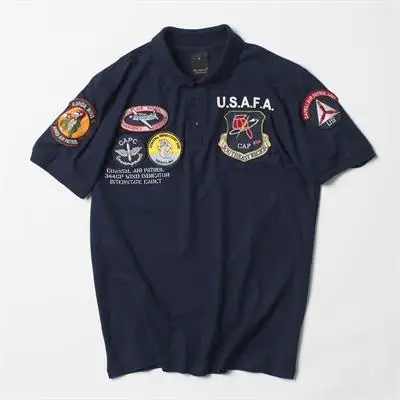 Синий 2019ss, Ретро стиль, USAFA, топ, пистолет, рубашка поло, Мужская одежда, брендовая, летняя, короткий рукав, военный, ВВС, один топ, пистолет, армейский USN MA1 USMC - Цвет: Синий
