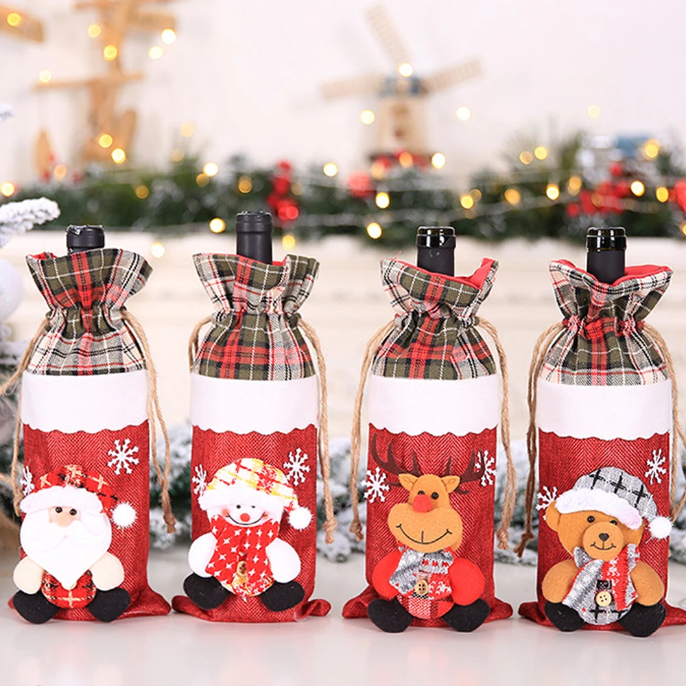44 стиля рождественские Чехлы для бутылок с красным вином украшения дома сумки