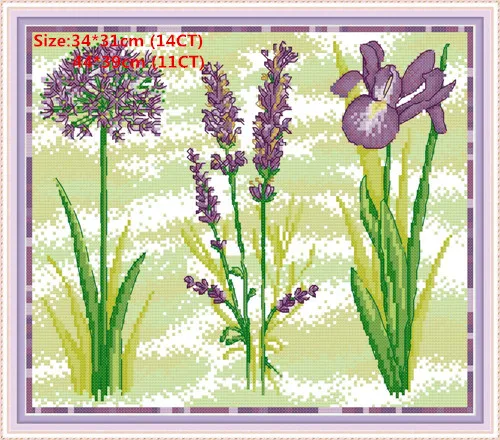 Three purple flowers Наборы для вышивания крестиком в виде Радужки Aida, наборы для вышивания, ручная работа, 11CT, 14CT, печать, холст, украшение для дома - Цвет: Three purple flowers