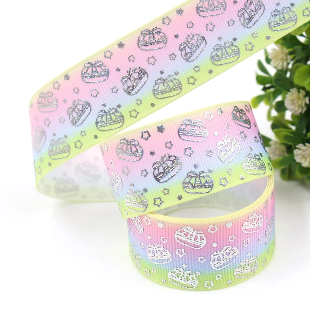 1 'ཕ мм 10 ярдов Серебряная Лазерная Подарочная коробка печатные ленты grosgrain DIY