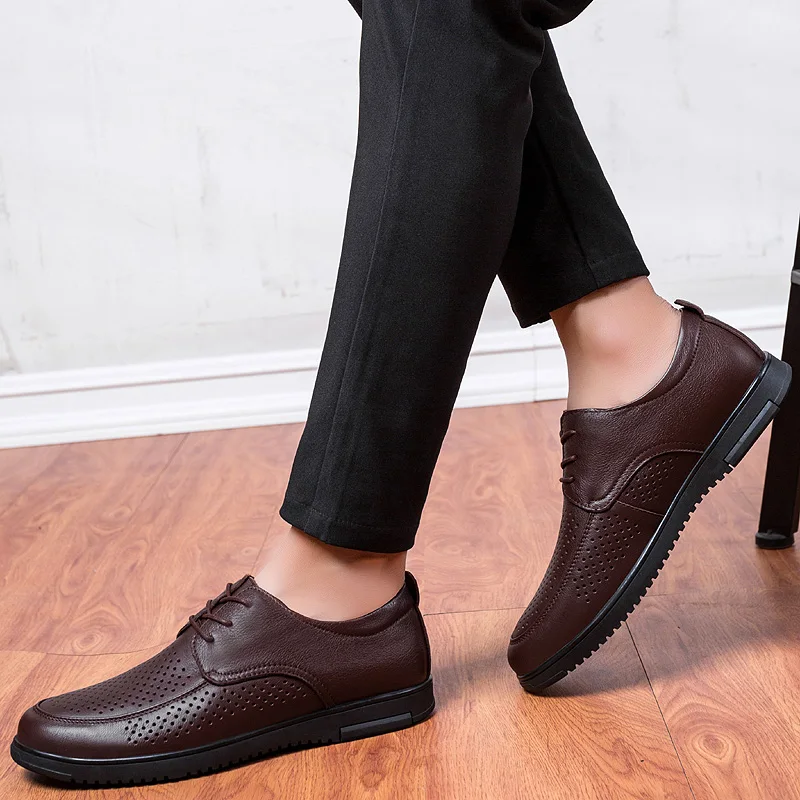 Мужская повседневная обувь из натуральной кожи 2021 стиль летняя дышащая мужские